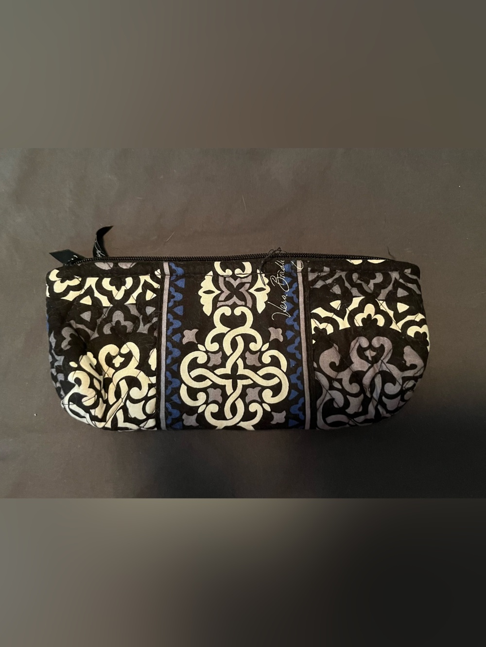 Vera Bradley Black Cream and Blue Quilted Cosmetic/Pencil Pouch